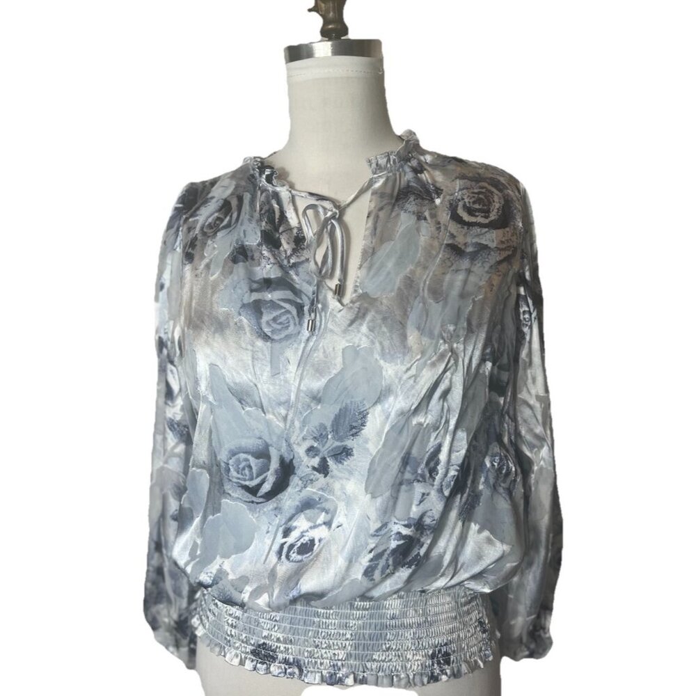 WHBM White House Black‎ Market Silk/Rayon Floral Semi Sheer Blouse Women's Sz XS